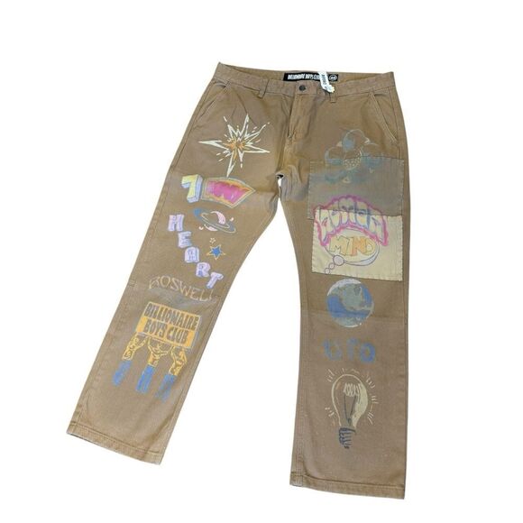 Billionaire Boys Club Tan Wordly Stenciled Flat Front Chinos size 40 - Picture 4 of 10